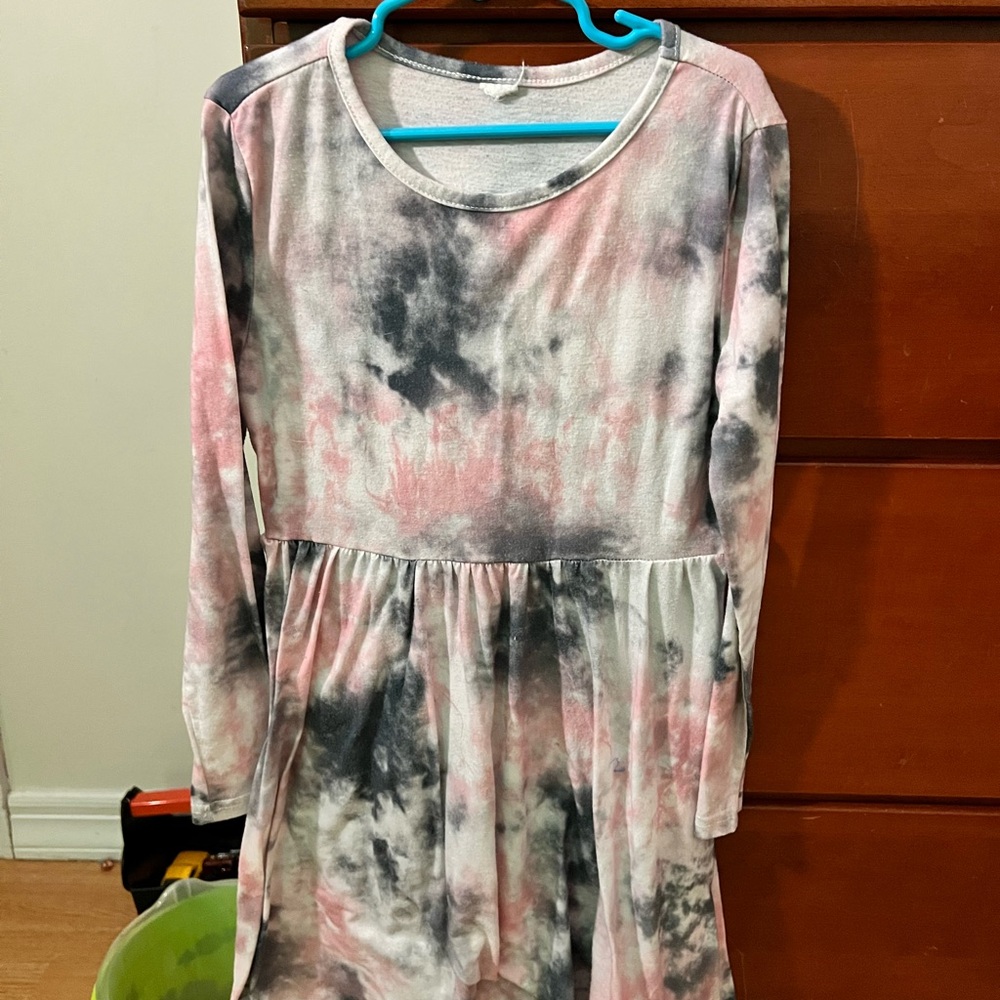 SHEIN Pink and Black Tie-Dye Kids Dress